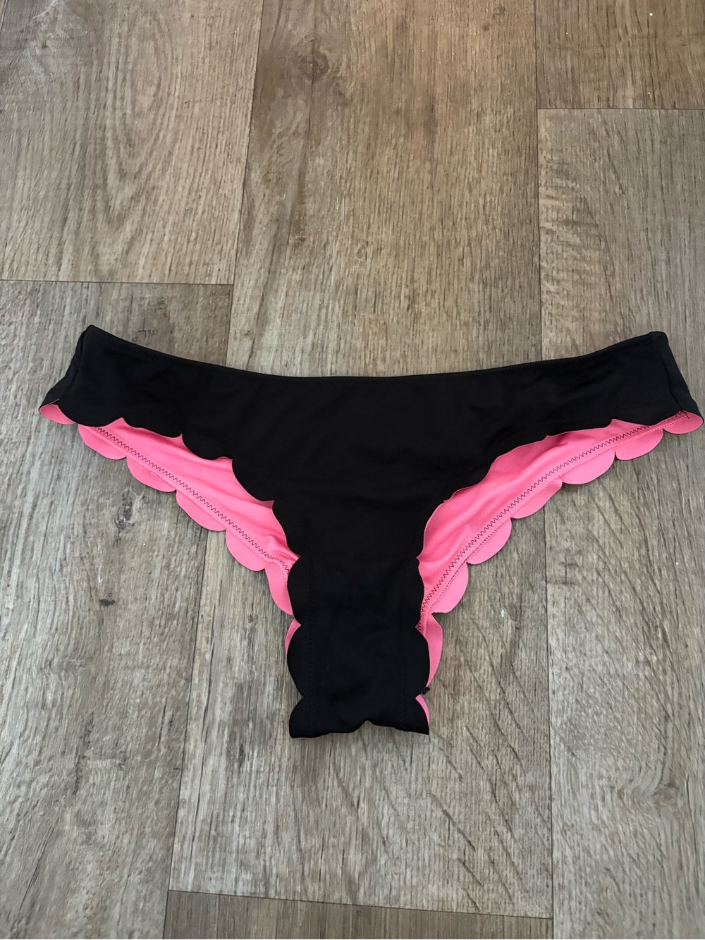PINK Victoria's Secret Black Bikini Bottom with Pink Scallops